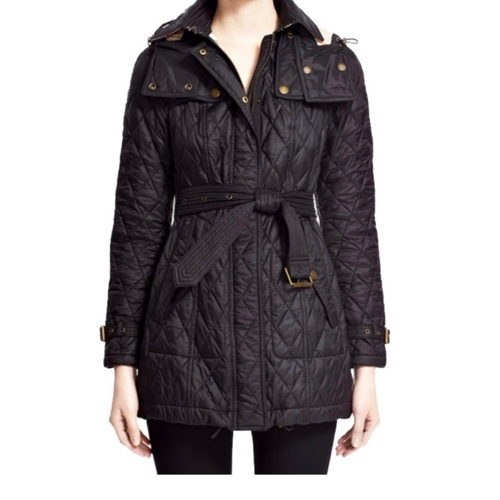 Burberry Black Quilted Belted Trench Jacket
